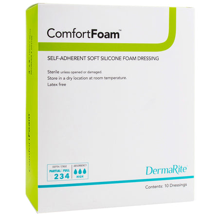 ComfortFoam Silicone Adhesive without Border Silicone Foam Dressing, 3 x 3 Inch-Foam Dressing ComfortFoam 3 X 3 Inch Without Border Film Backing Silicone Face Square Sterile