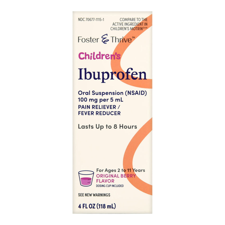 Foster & Thrive Children's Ibuprofen 100 mg pr 5 mL Oral Suspension (NSAID) Original Berry-Children's Pain Relief Foster & Thrive 100 mg / 5 mL Strength Ibuprofen Oral Suspension 4 oz.