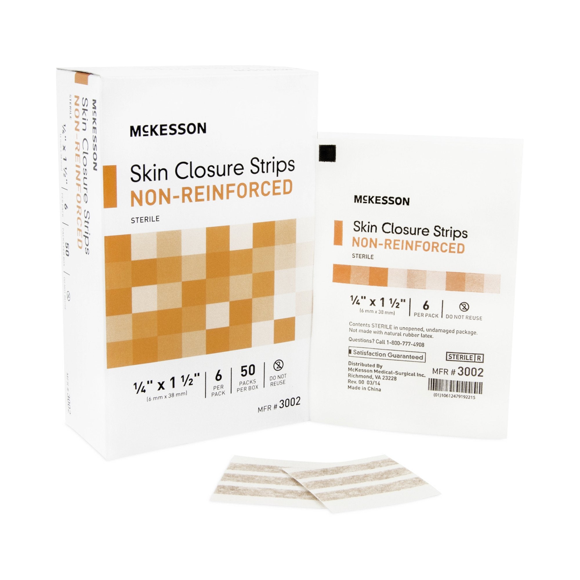 McKesson Non-Reinforced Skin Closure Strip, 1/4 x 1-1/2 in.-Skin Closure Strip McKesson 1/4 X 1-1/2 Inch Nonwoven Material Flexible Strip Tan
