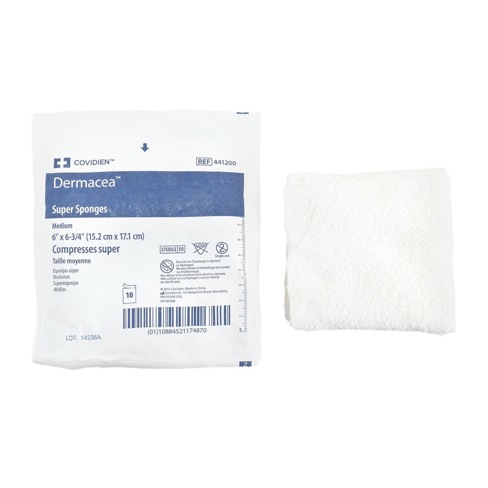 Dermacea� Sterile USP Type VII Gauze Sponge, 6 x 6-3/4 Inch, 12-Ply-Fluff Dressing Dermacea� 6 X 6-3/4 Inch 12-Ply Sterile 10 per Pack