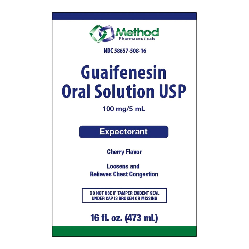 Method Pharmaceuticals Guaifenesin Liquid, 16-ounce bottle-Cold and Cough Relief 100 mg / 5 mL Strength Liquid 16 oz.