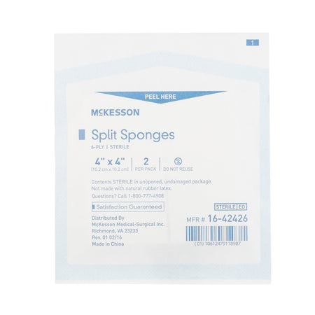 McKesson IV/Drain Split Dressing, 4 x 4 Inch, 6-Ply-Drain Sponge McKesson 4 X 4 Inch 6-Ply Sterile 2 per Pack