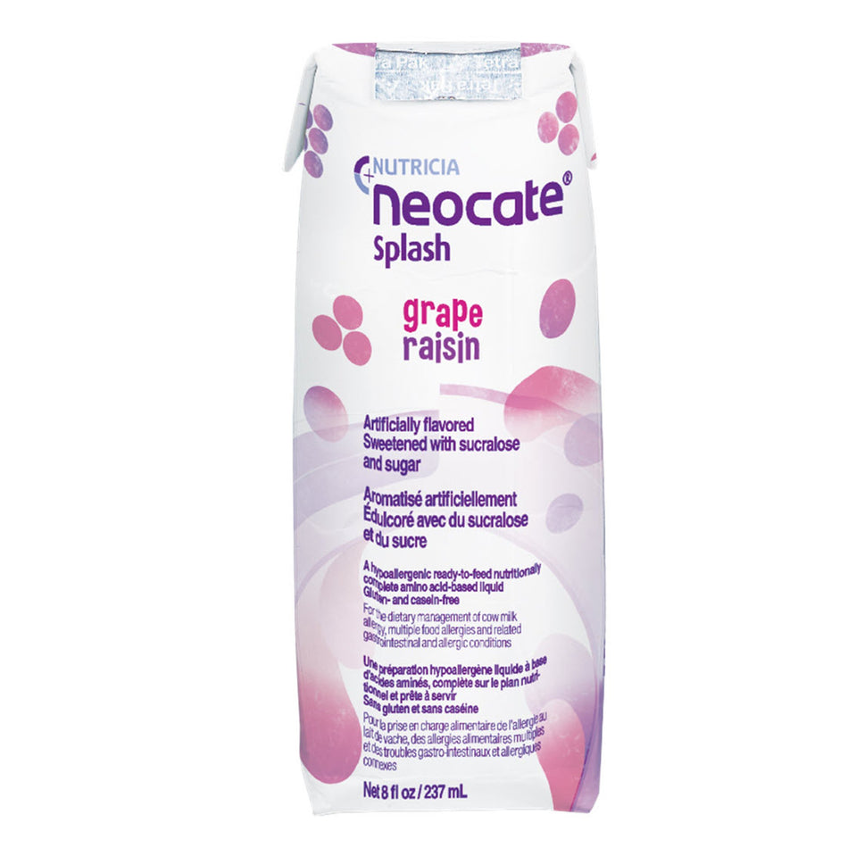 Neocate� Splash Hypoallergenic Ready-to-Feed Nutritionally Complete Amino Acid�based Liquid, Grape Raisin, 8-ounce carton-Pediatric Oral Supplement Neocate� Splash Grape Flavor 8 oz. Carton Liquid Amino Acid Food Allergies