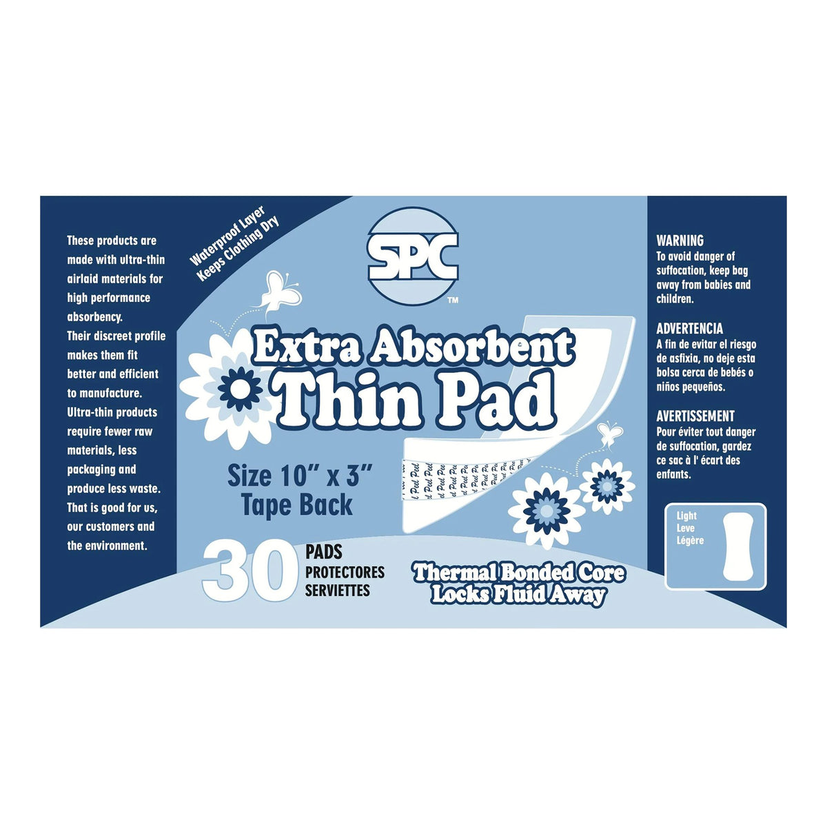 SPC Incontinence Liner, 12 Inch Length-Incontinence Liner SPC 12 Inch Length Moderate Absorbency Thermal Bonded Core One Size Fits Most