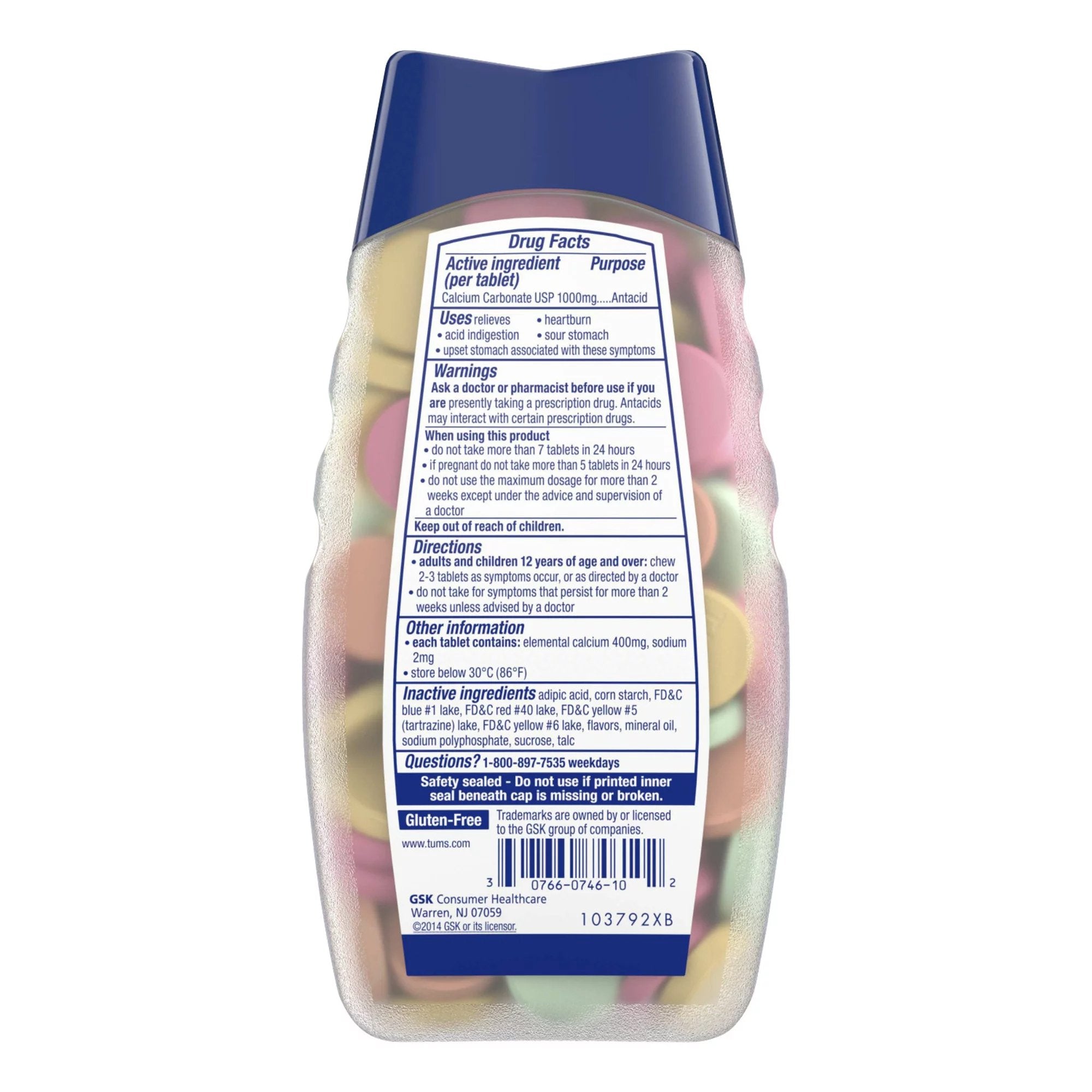 Tums Smoothies Extra Strength 750 Antacid Chewable Tablets, Assorted Fruit-Antacid