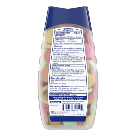 Tums Smoothies Extra Strength 750 Antacid Chewable Tablets, Assorted Fruit-Antacid