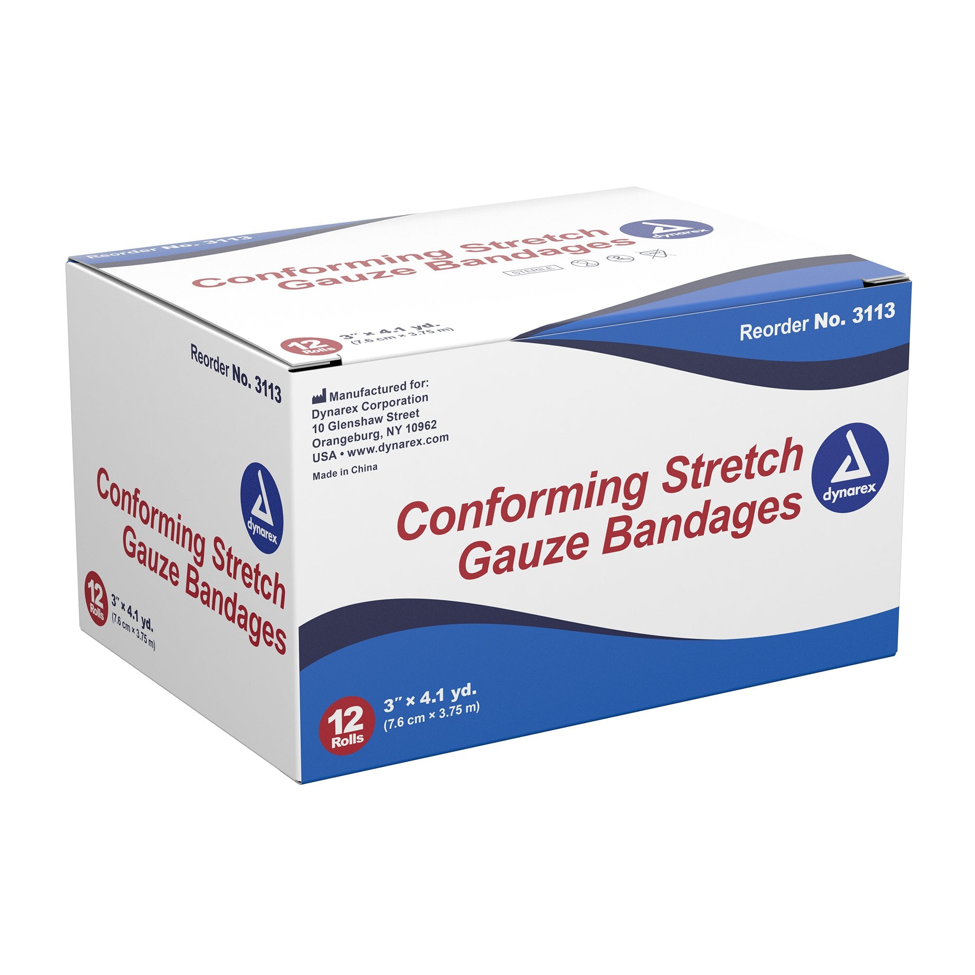 dynarex� Sterile Conforming Bandage, 3 Inch x 4-1/10 Yard-Conforming Bandage Dynarex� 3 Inch X 4-1/10 Yard 1-Ply Sterile 1 per Pouch