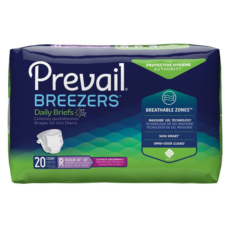 Prevail Breezers Ultimate Absorbency Incontinence Briefs, Regular-Unisex Adult Incontinence Brief Prevail Breezers Regular Disposable Heavy Absorbency