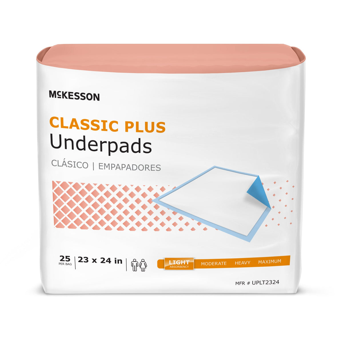 McKesson Classic Plus Light Absorbency Underpads, 23 x 24 Inch-Disposable Underpad McKesson Classic Plus 23 X 24 Inch Fluff / Polymer Light Absorbency
