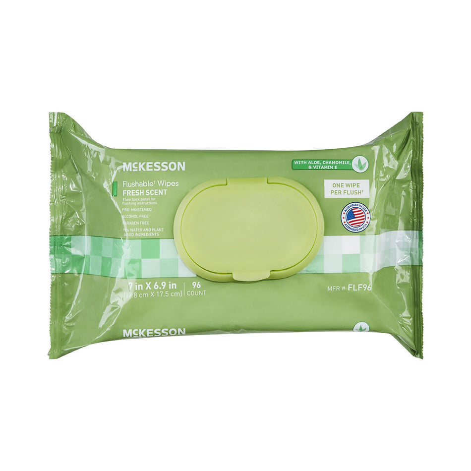 McKesson Flushable* Wet Wipes - Scented, 96 Wet Wipes per Pack-Flushable Personal Wipe McKesson Soft Pack Scented 96 Count