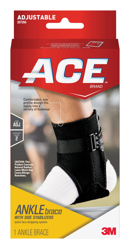 3M ACE Ankle Brace, Adjustable, Lace-Up, Side Stabilizers-Ankle Brace with Side Stabilizers 3M Ace One Size Fits Most Lace-Up Foot
