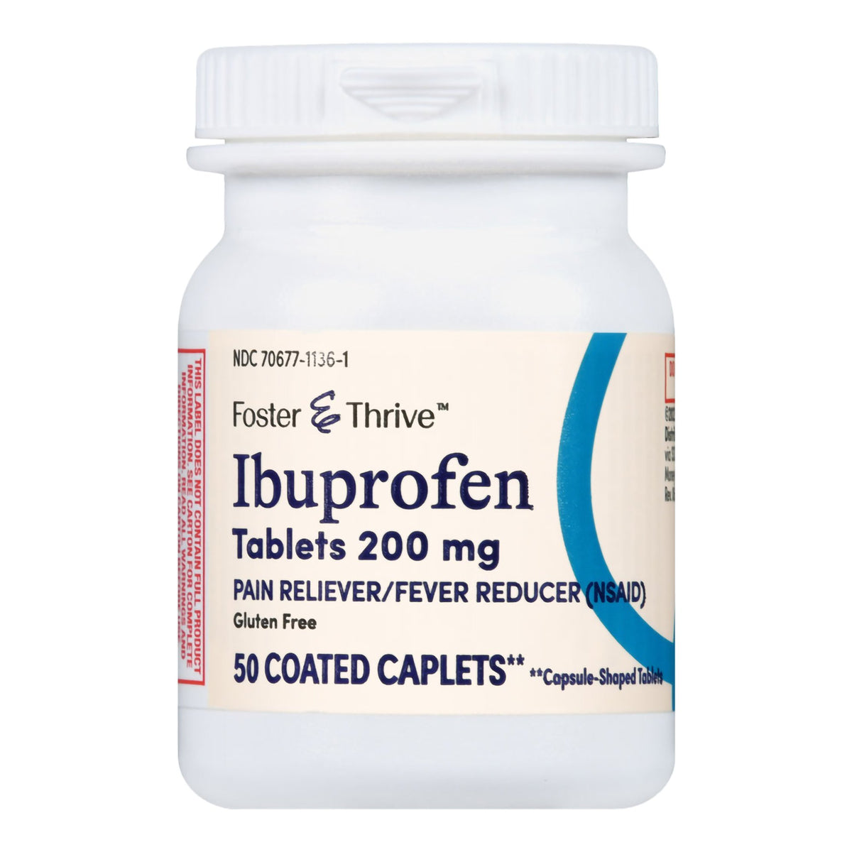 Foster & Thrive Ibuprofen 200 mg Coated Caplets-Pain Relief Foster & Thrive 200 mg Strength Ibuprofen Caplet 50 per Bottle