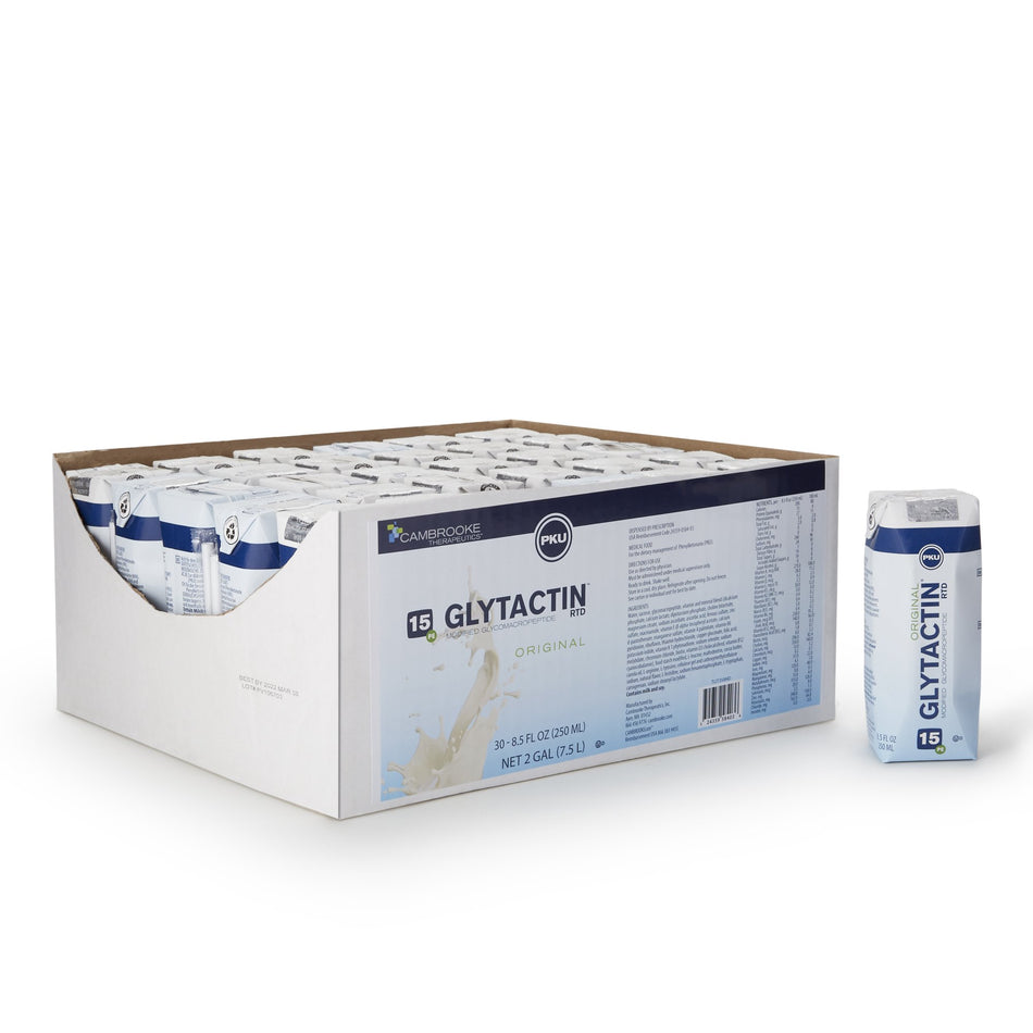 Glytactin RTD 15 PKU Low Phenylalanine GMP-based Medical Food, 8.5-ounce carton-Oral Supplement Glytactin RTD 15 Original Flavor Liquid 8.5 oz. Carton