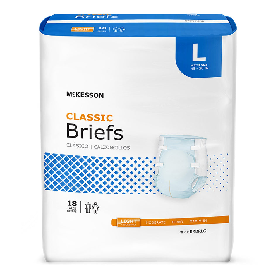 McKesson Classic Light Absorbency Incontinence Brief, Large-Unisex Adult Incontinence Brief McKesson Classic Large Disposable Light Absorbency