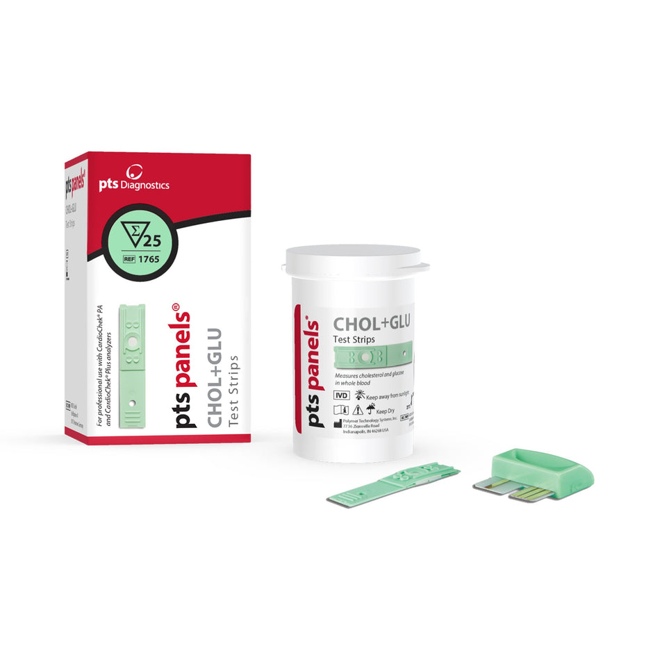 PTS Panels General Chemistry Reagent for use with CardioChek PA Analyzer, Cholesterol / Glucose-General Chemistry Reagent PTS Panels Cholesterol / Glucose CLIA Waived For Cardiochek PA Analyzer 25 Tests