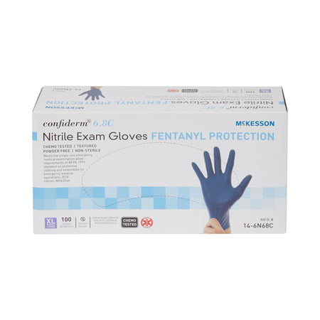 McKesson Confiderm 6.8C Nitrile Exam Glove, Extra Large, Blue-Exam Glove McKesson Confiderm 6.8C X-Large NonSterile Nitrile Standard Cuff Length Textured Fingertips Blue Chemo Tested / Fentanyl Tested