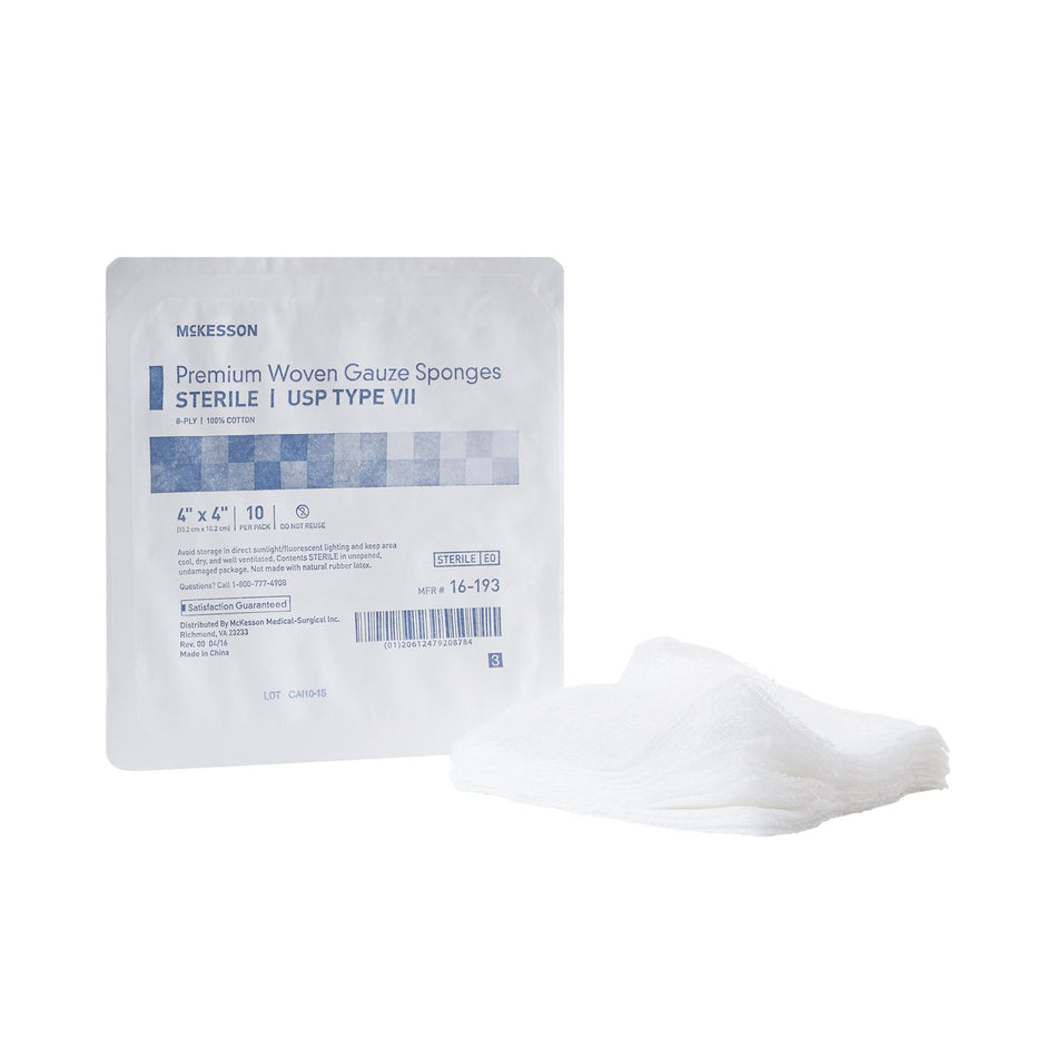 McKesson Sterile USP Type VII Gauze Sponge, 4 x 4 Inch, 8-Ply-Gauze Sponge McKesson 4 X 4 Inch 8-Ply Sterile 10 per Tray