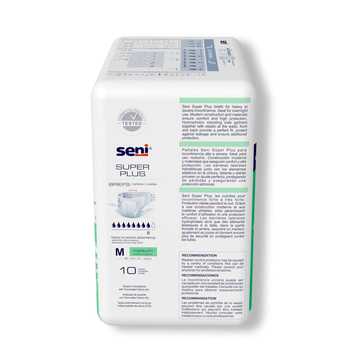 Seni Super Plus Overnight Heavy to Severe Absorbency Incontinence Brief, Medium-Unisex Adult Incontinence Brief Seni Super Plus Medium Disposable Heavy Absorbency