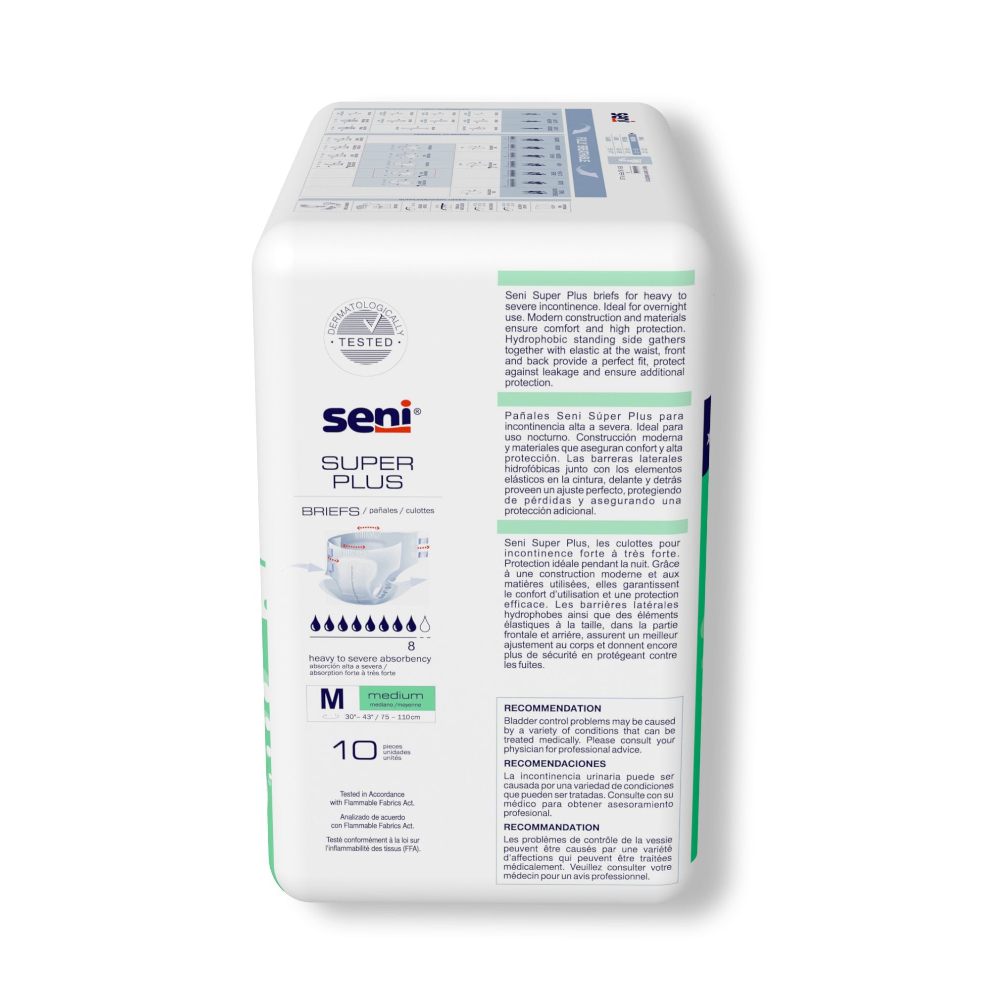 Seni Super Plus Overnight Heavy to Severe Absorbency Incontinence Brief, Medium-Unisex Adult Incontinence Brief Seni Super Plus Medium Disposable Heavy Absorbency