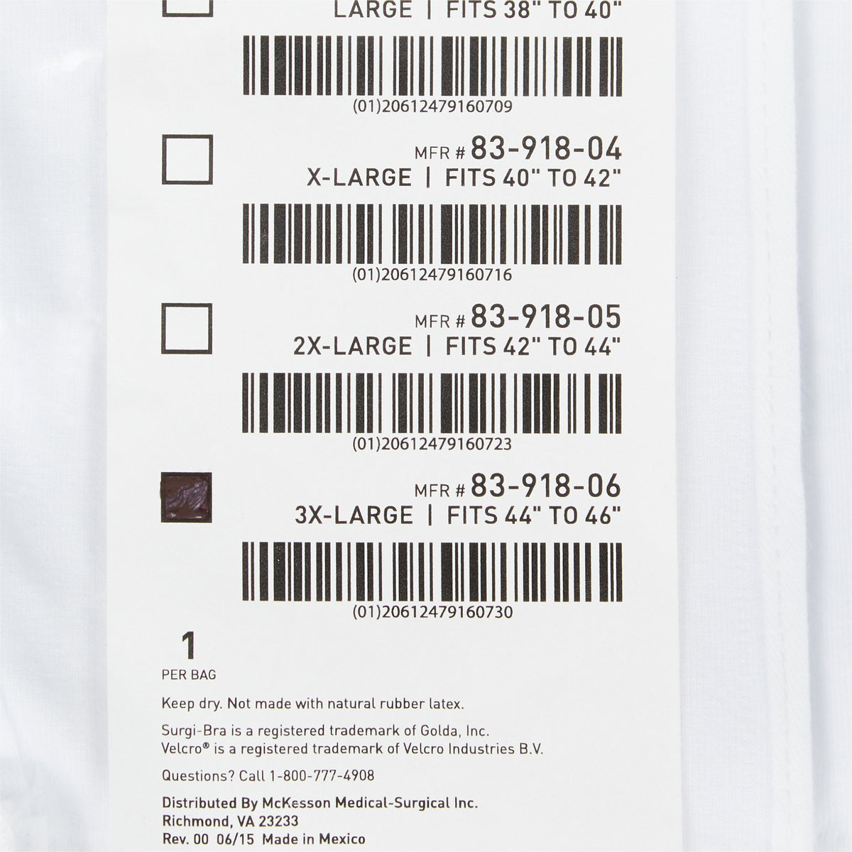 McKesson Post-Surgical Bra, 44-46 Inch-Post-Surgical Bra McKesson White 44 to 46 Inch