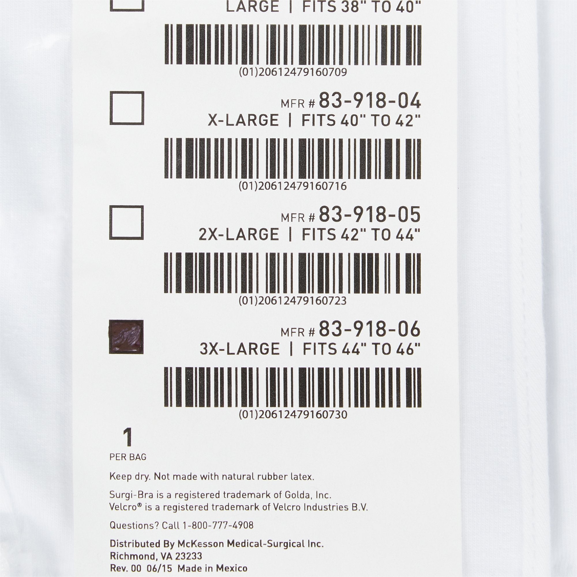 McKesson Post-Surgical Bra, 44-46 Inch-Post-Surgical Bra McKesson White 44 to 46 Inch