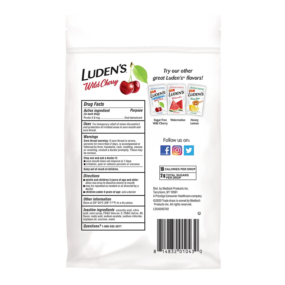 Luden's Cherry Flavor Sore Throat Relief-Sore Throat Relief Luden's 2.8 mg Strength Lozenge 30 per Bag