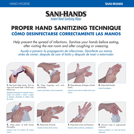 Sani-Hands Hand Sanitizing Wipes, Ethyl Alcohol, Scented, 5 x 8.4 Inch Soft Pack-Hand Sanitizing Wipe Sani-Hands 20 Count Ethyl Alcohol Wipe Soft Pack