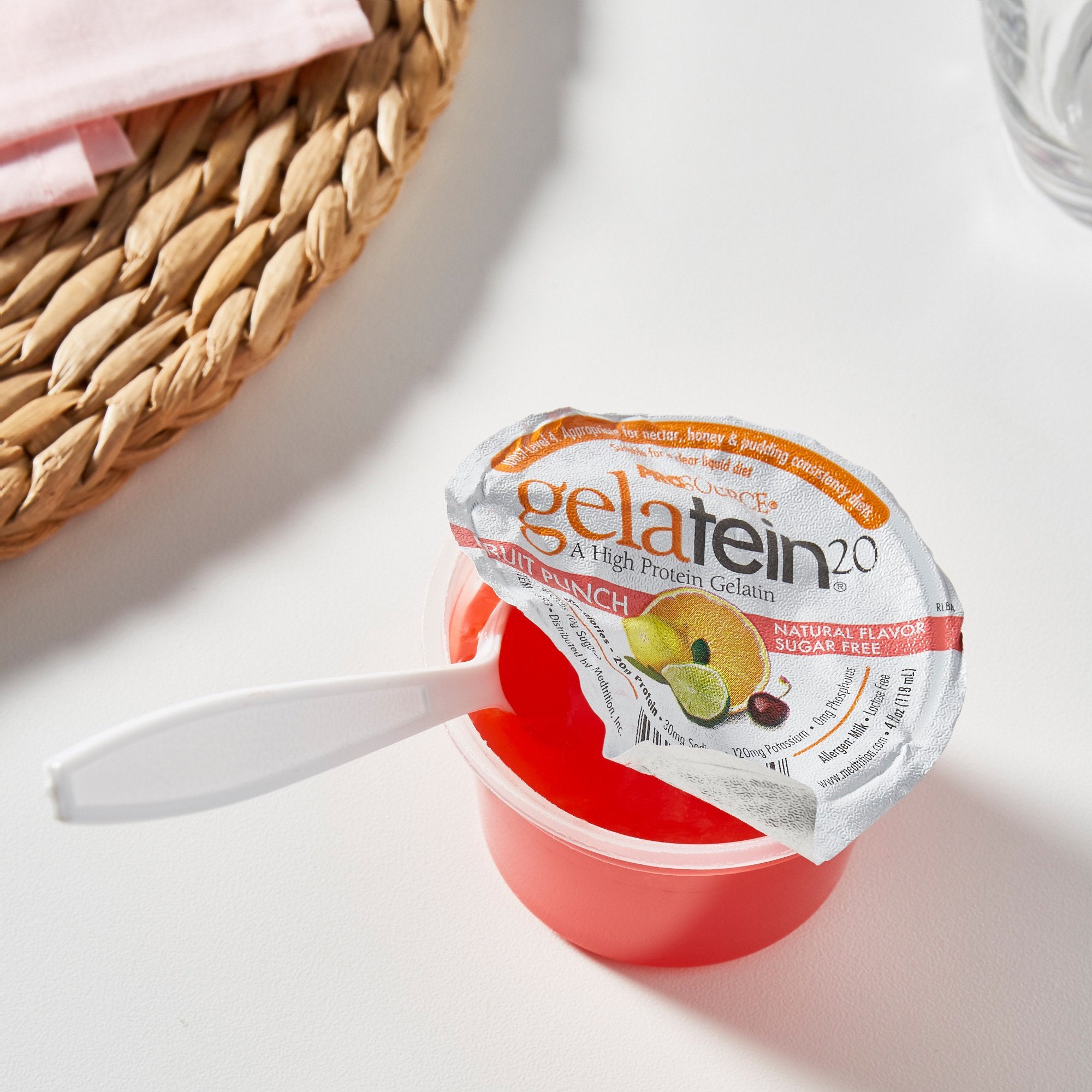 Gelatein 20 Fruit Punch High Protein Gelatin, 4-ounce cup-Oral Supplement Gelatein Fruit Punch Flavor Gel 4 oz. Cup