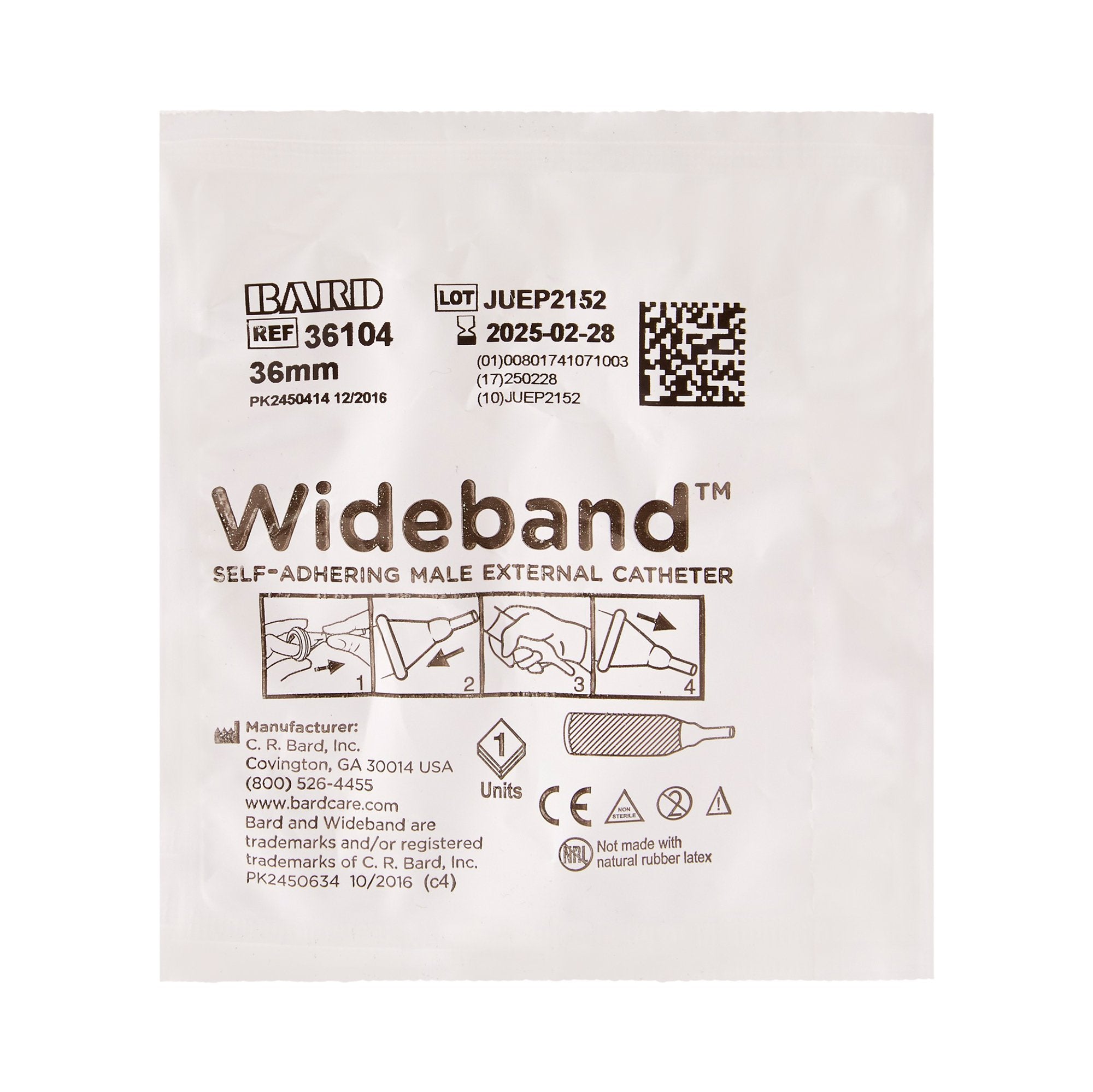 Bard Wide Band Male External Catheter, Large-Male External Catheter Wide Band Self-Adhesive Band Silicone Large