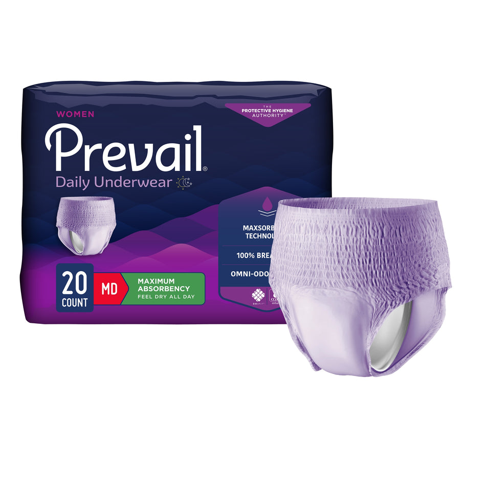 Prevail for Women Daily Maximum Absorbent Underwear, Medium-Female Adult Absorbent Underwear Prevail Daily Underwear Pull On with Tear Away Seams Medium Disposable Heavy Absorbency