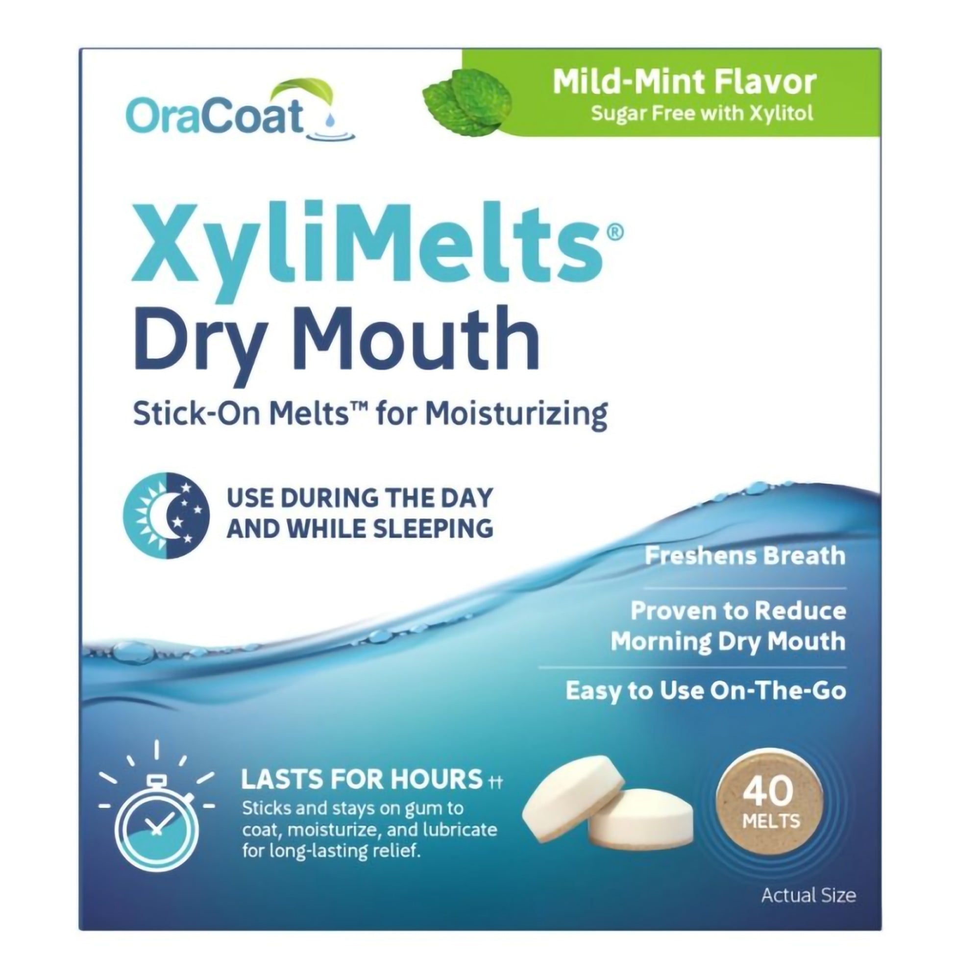OraCoat XyliMelts Stick-On Melts for Moisturizing, Mild Mint-Mouth Moisturizer XyliMelts 40 per Pack Melt