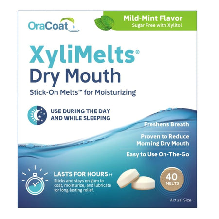 OraCoat XyliMelts Stick-On Melts for Moisturizing, Mild Mint-Mouth Moisturizer XyliMelts 40 per Pack Melt
