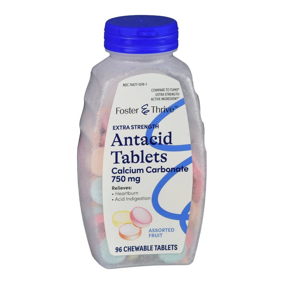 Foster & Thrive Extra Strength Antacid Calcium Carbonate 750 mg Chewable Tablets Assorted Fruit-Antacid Foster & Thrive 750 mg Strength Chewable Tablet 96 per Bottle