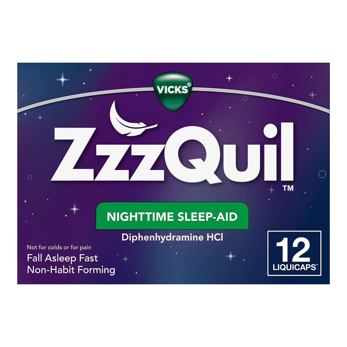 ZzzQuil Nighttime Sleep-Aid LiquiCaps-Sleep Aid ZzzQuil 12 per Box Caplet 25 mg Strength