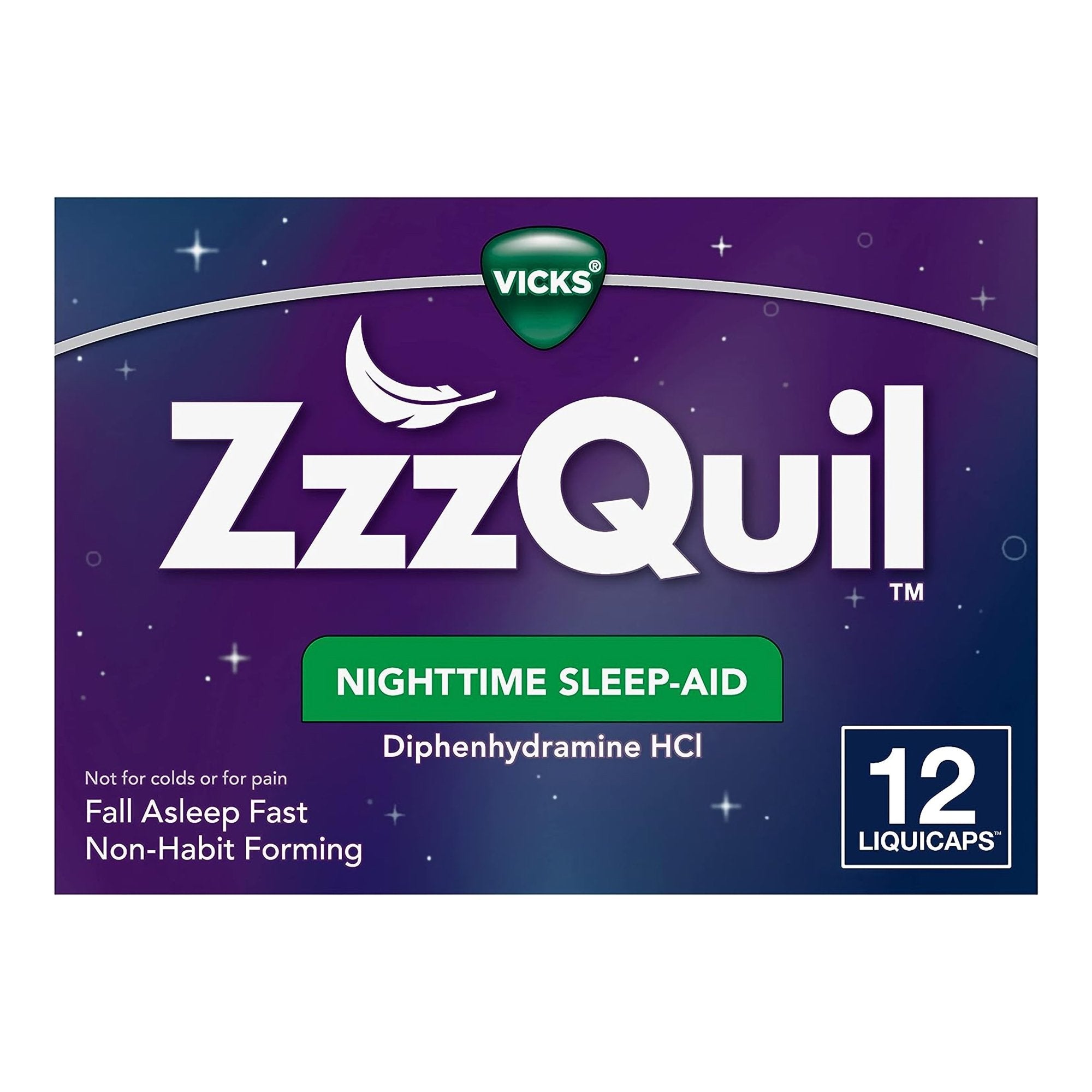 ZzzQuil Nighttime Sleep-Aid LiquiCaps-Sleep Aid ZzzQuil 12 per Box Caplet 25 mg Strength
