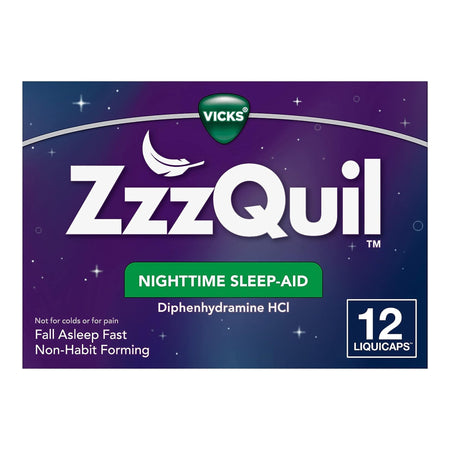 ZzzQuil Nighttime Sleep-Aid LiquiCaps-Sleep Aid ZzzQuil 12 per Box Caplet 25 mg Strength