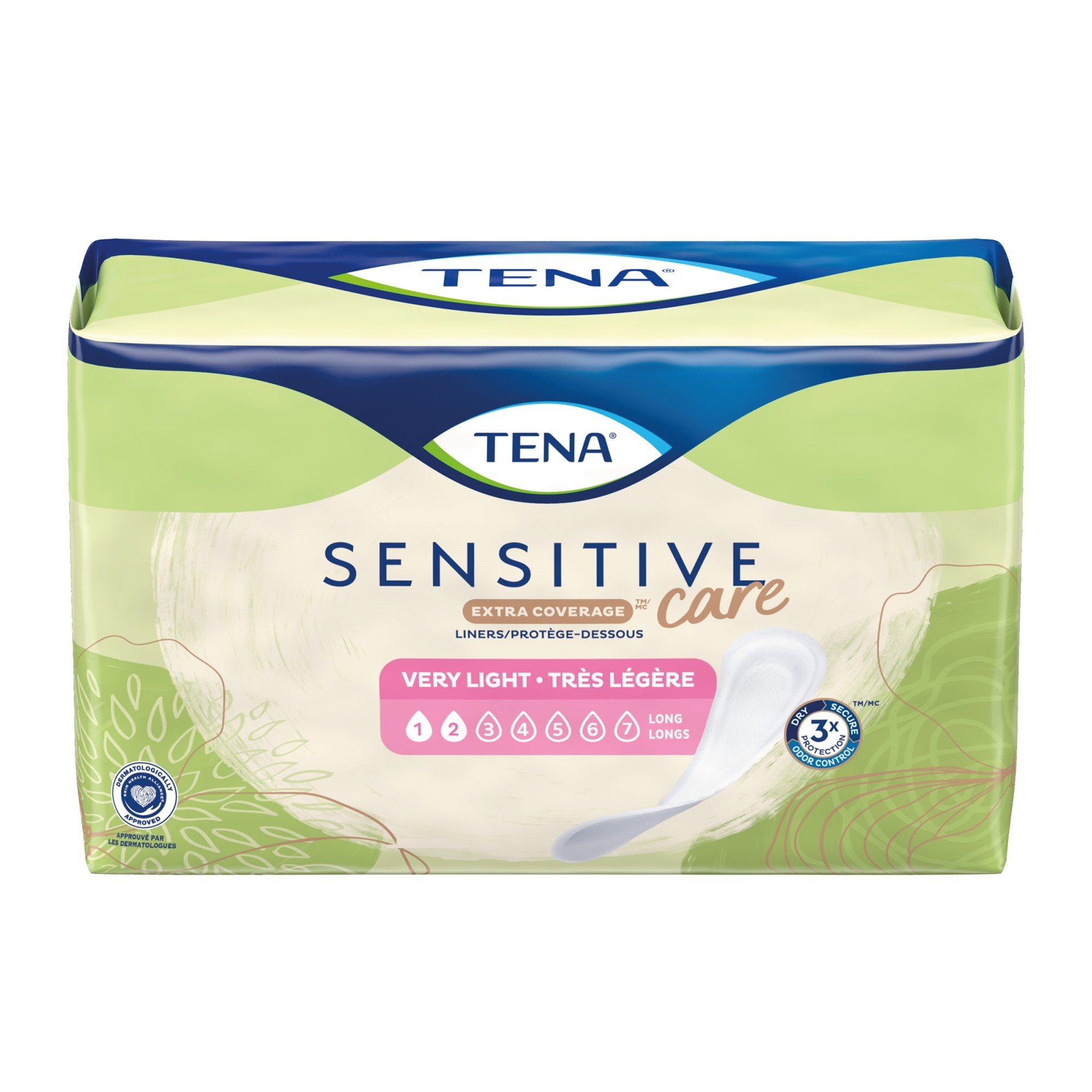 Tena Sensitive Care Extra Coverage Very Light Incontinence Liner-Bladder Control Pad TENA Sensitive Care Extra Coverage 9 Inch Length Light Absorbency Dry-Fast Core One Size Fits Most