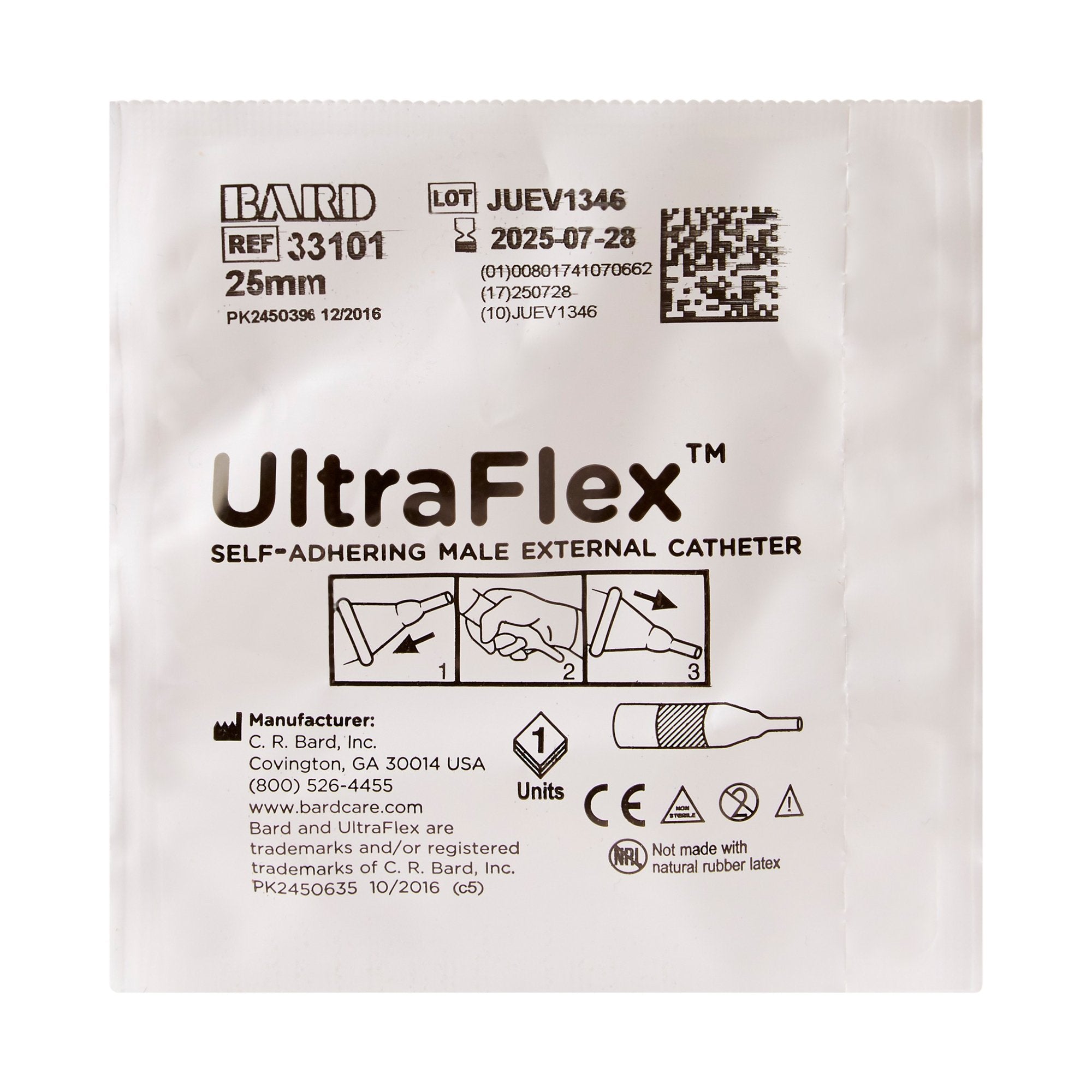 Bard UltraFlex Male External Catheter, Small-Male External Catheter UltraFlex Self-Adhesive Seal Silicone Small