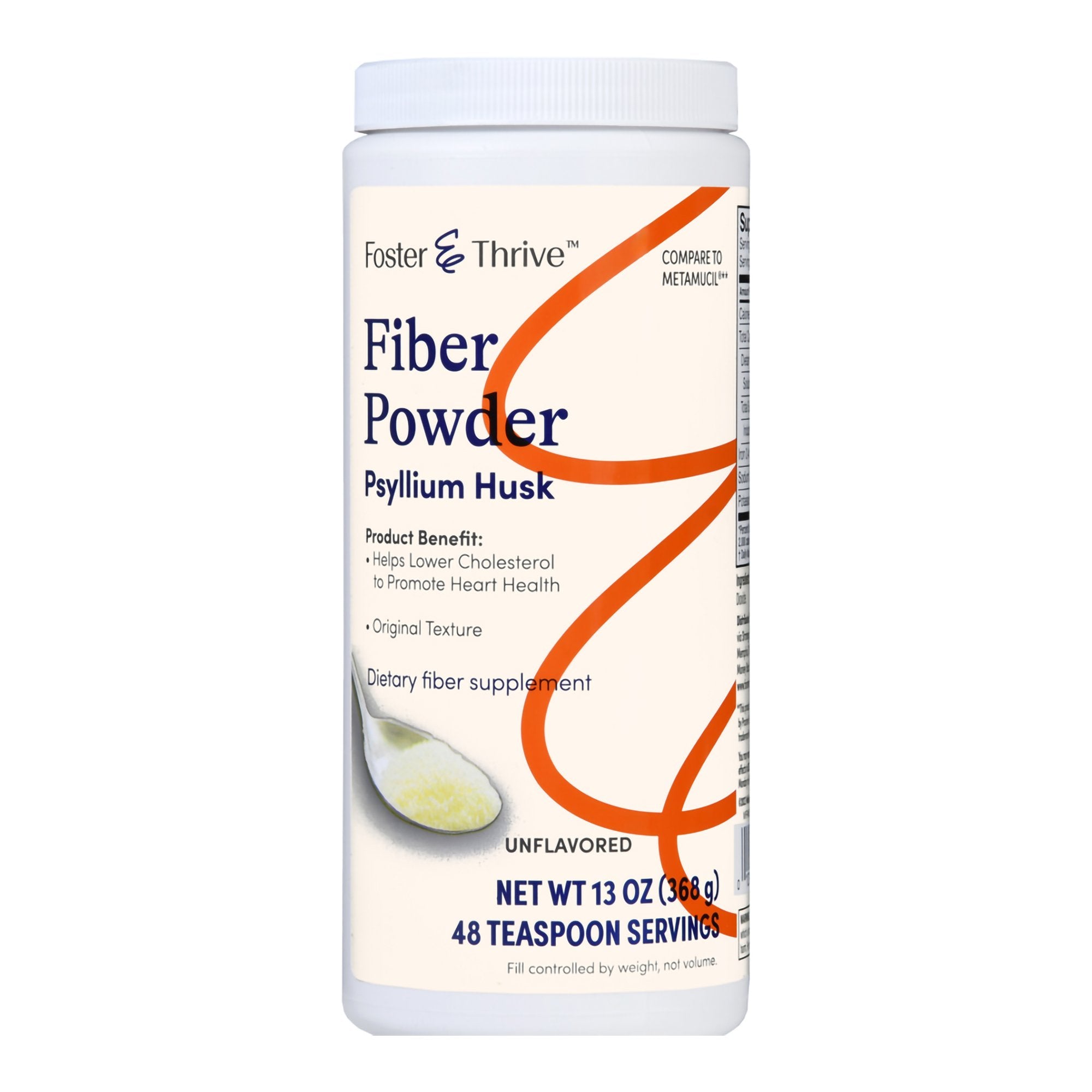 Foster & Thrive Fiber Powder Original Texture Unflavored-Fiber Supplement Foster & Thrive Original Flavor Powder 13 oz. Psyllium Husk