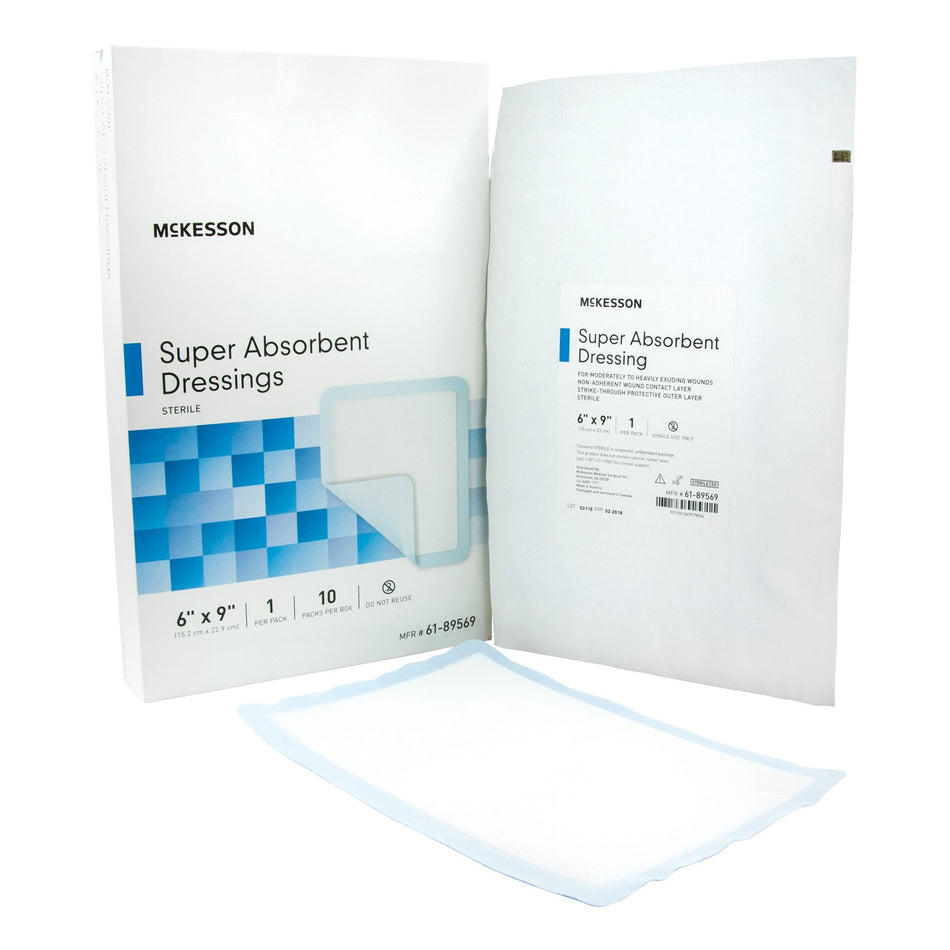 McKesson Super Absorbent Dressing, 6 x 9 Inch-Super Absorbent Dressing McKesson 6 X 9 Inch Rectangle