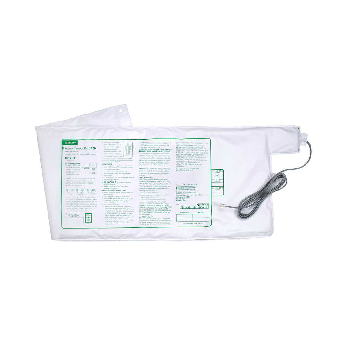 McKesson Bed Alarm Sensor Pad, 10 x 30 Inch - Ambulatory Equipment>Alarms>Alarm Pads and Sensors - McKesson Brand