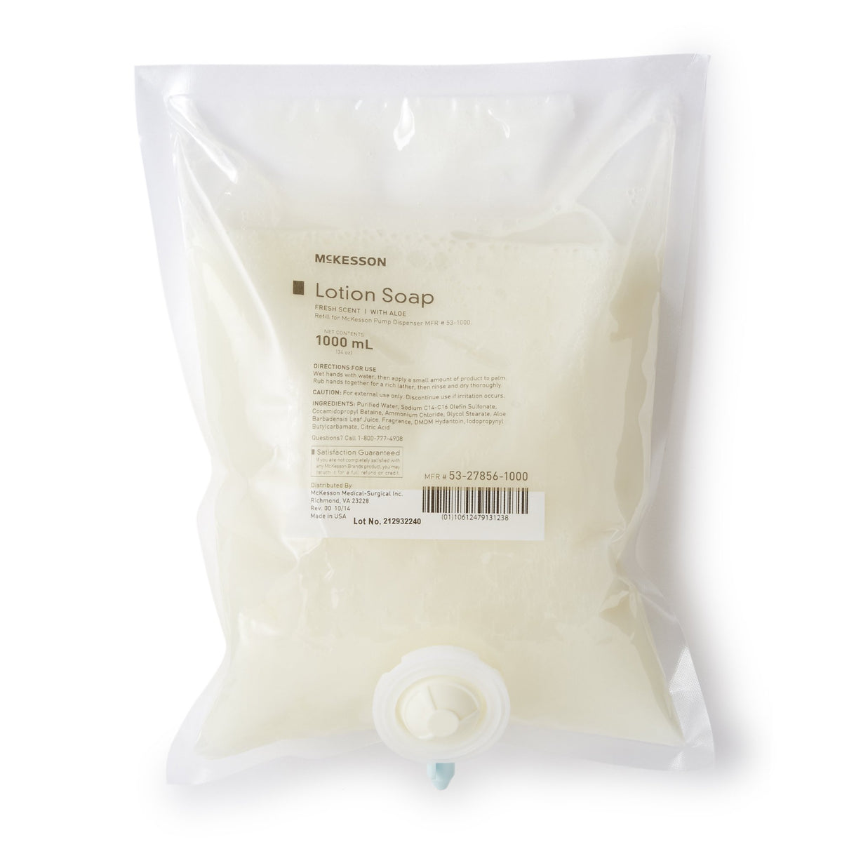 McKesson Lotion Soap, 1,000ml Refill Bag, Fresh Scent-"Soap McKesson Lotion 1,000 mL Dispenser Refill Bag Fresh Scent"