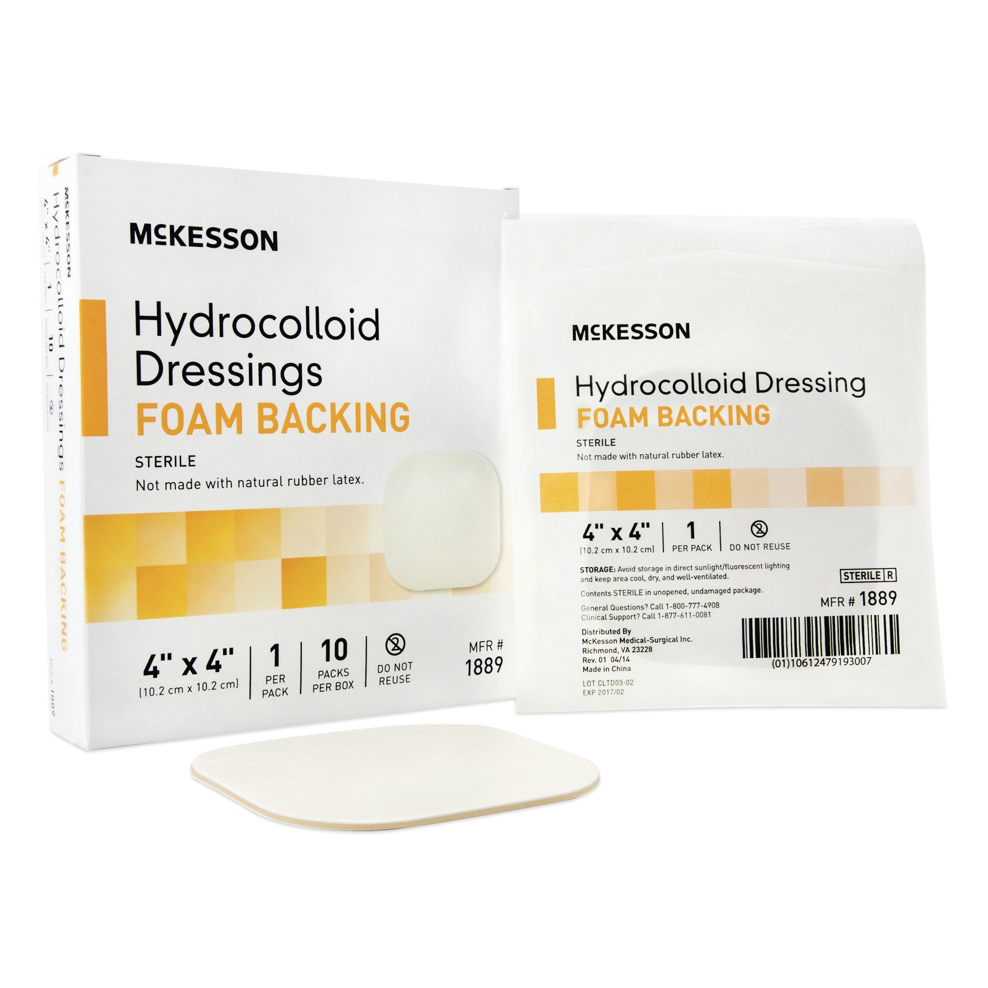 McKesson Hydrocolloid Dressing with Foam Backing, 4 x 4 Inch-Hydrocolloid Dressing McKesson Foam Backing 4 X 4 Inch Square Hydrocolloid / Foam