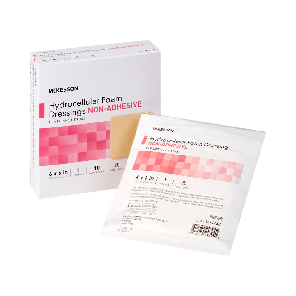 McKesson Nonadhesive without Border Foam Dressing, 6 x 6 Inch-Foam Dressing McKesson 6 X 6 Inch Without Border Film Backing Nonadhesive Square Sterile