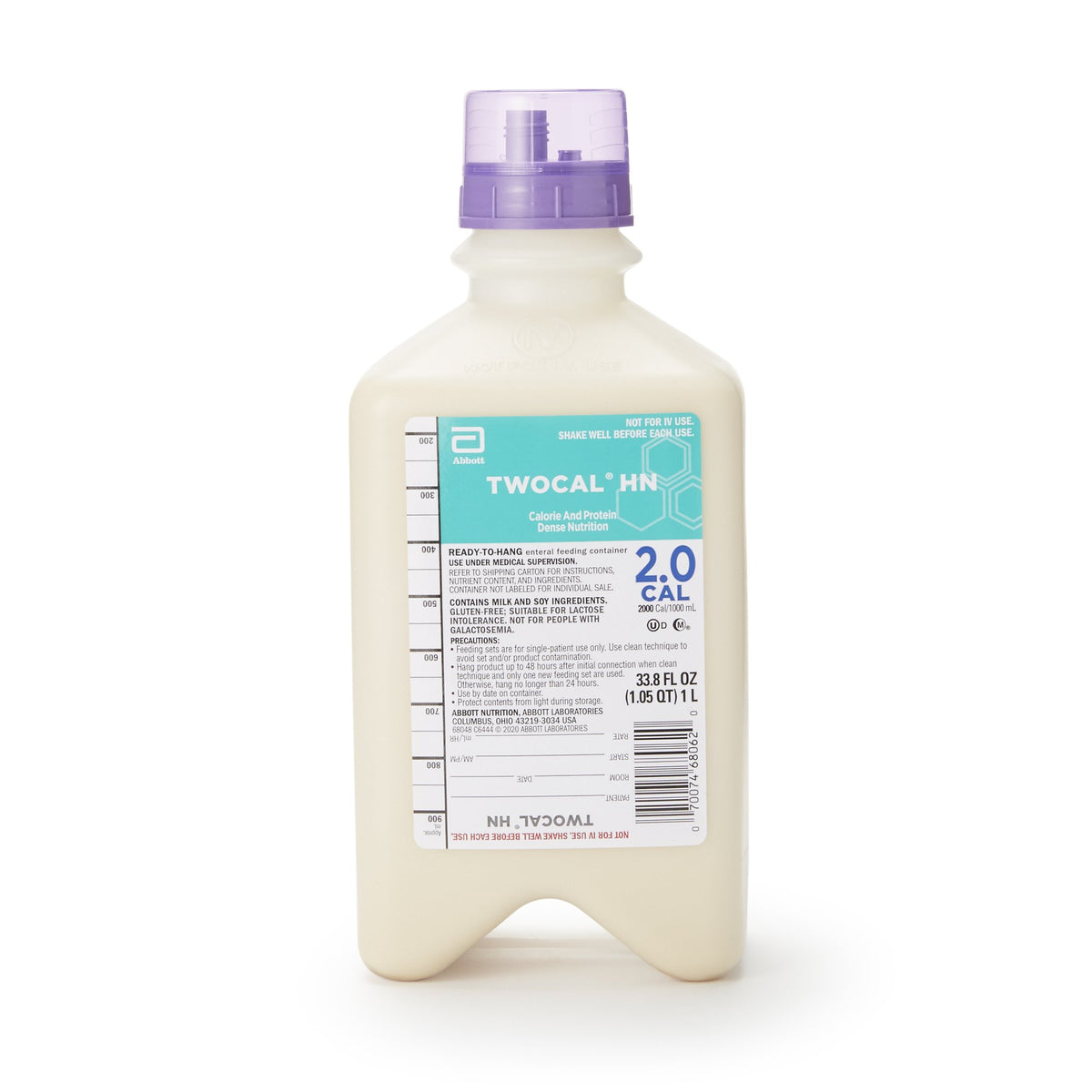 TwoCal HN Tube Feeding Formula, 1 Liter Ready to Hang Bottle-Oral Supplement TwoCal HN Vanilla Flavor Liquid 1 Liter Bottle