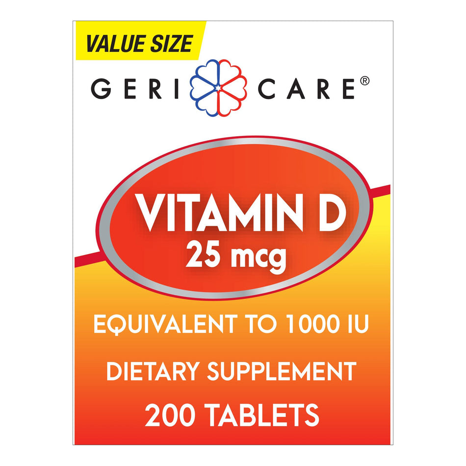 Geri-Care Vitamin D-3 Supplement-"Vitamin Supplement Geri-Care Vitamin D3 1,000 IU Strength Tablet 200 per Bottle"