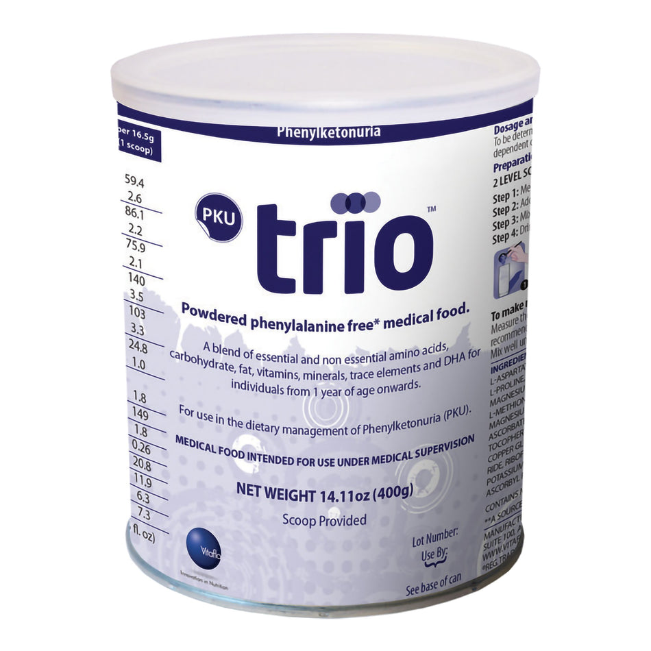 PKU trio Powdered Phenylalanine-Free Medical Food, Vanilla Flavor-Oral Supplement PKU trio Vanilla Flavor Powder 400 Gram Can