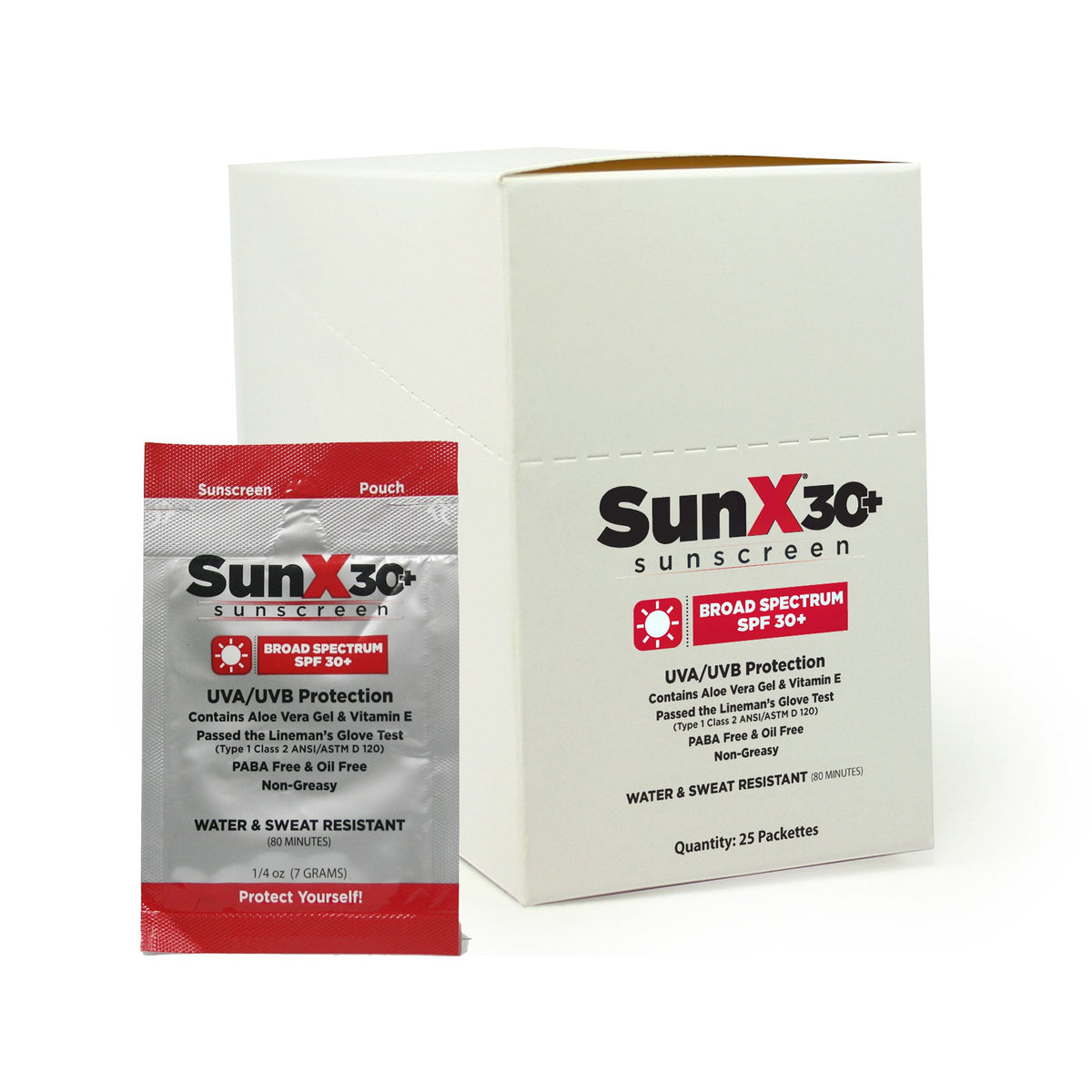 SunX SPF 30+ Sunscreen with Dispenser Box, Individual Packet-Sunscreen with Dispenser Box SunX 30+ SPF 30 Lotion 1.25 oz. Individual Packet