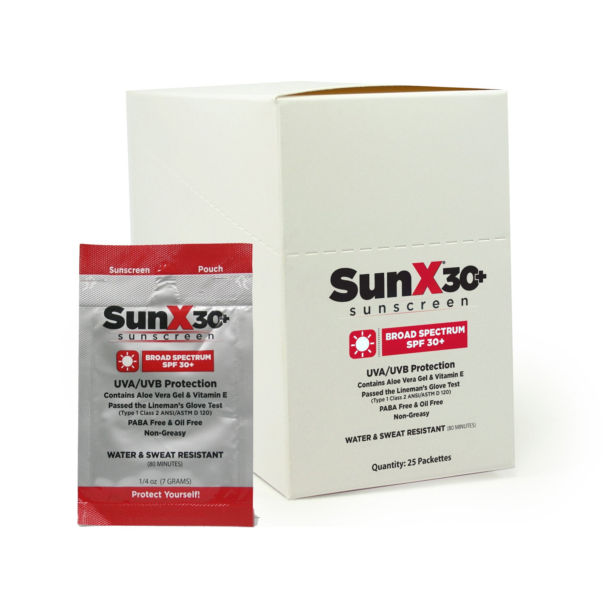 SunX SPF 30+ Sunscreen with Dispenser Box, Individual Packet-Sunscreen with Dispenser Box SunX 30+ SPF 30 Lotion 1.25 oz. Individual Packet