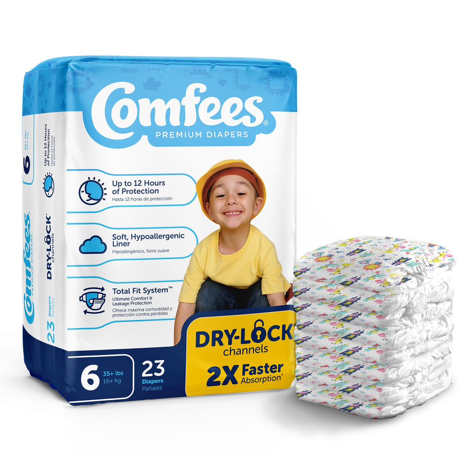 Attends Comfees Premium Baby Diapers, Tab Closure, Kid Design, Size 6-Unisex Baby Diaper Comfees Size 6 Disposable Moderate Absorbency